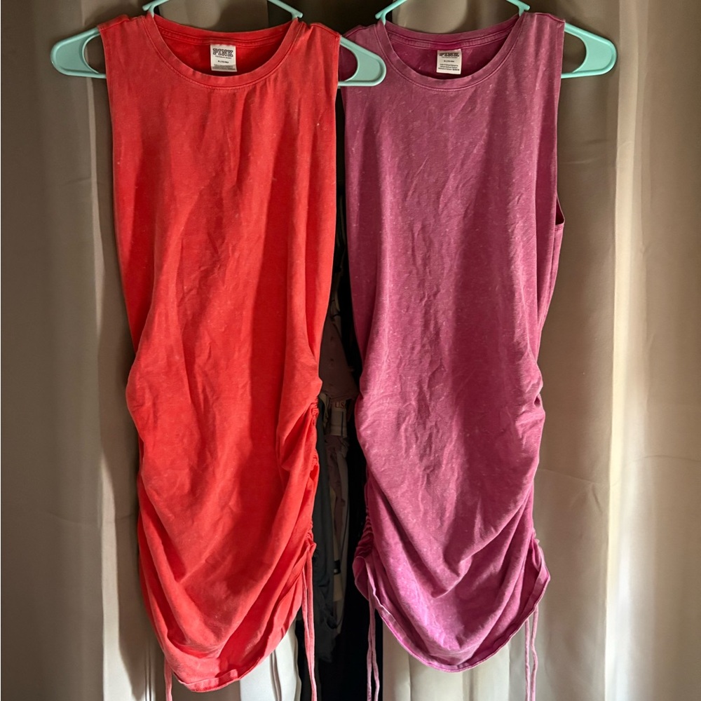 2 PINK Sleeveless Ruched Women Dresses